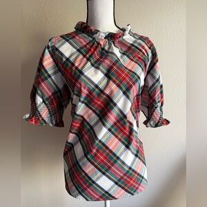 J. CREW ELBOW LENGTH BLOUSE | sz XL | SNOWY STEWART TARTAN PLAID